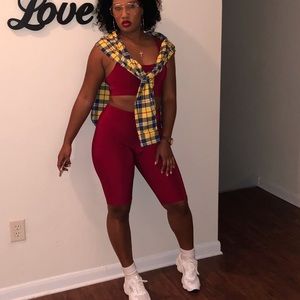 Red two piece crop and biker shorts!
